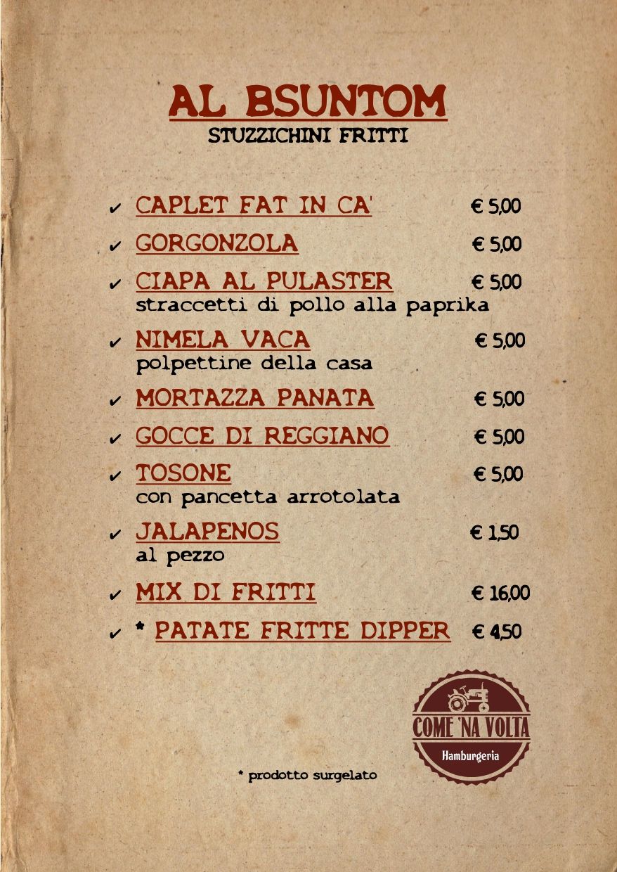 come na volta menu interattivo